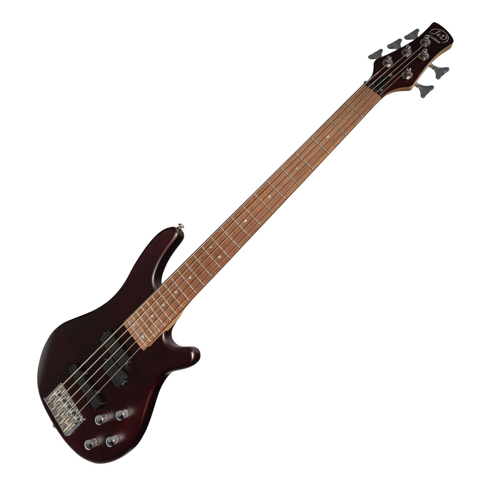J&D Luthiers JD-150A5 Active 5-String T-Style Electric Bass Guitar Satin Brown Stain — view 3