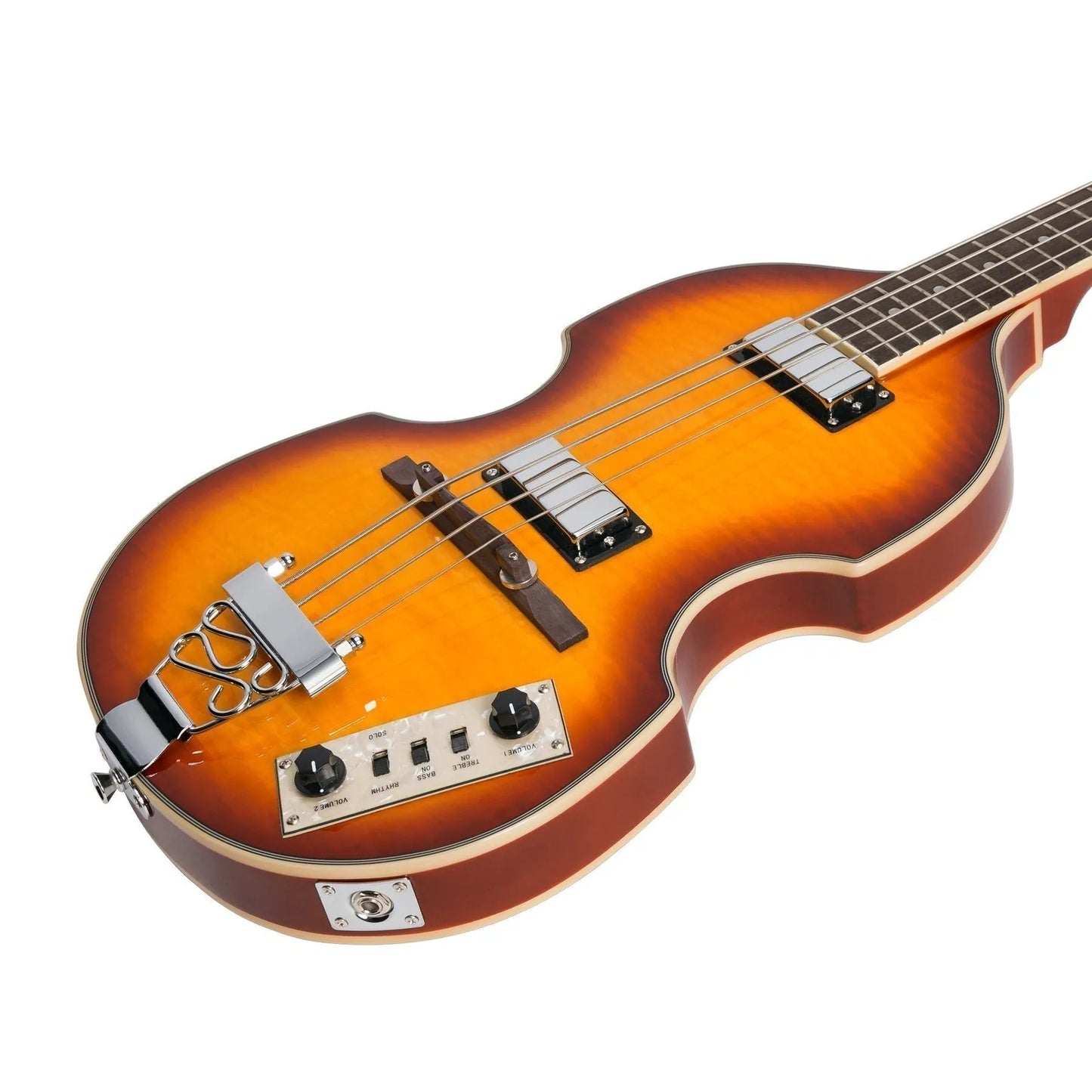 J&D Luthiers JD-BB10-HB 4-String Violin-Style Electric Bass Guitar Honey Burst Semi-Hollow Maple — view 6
