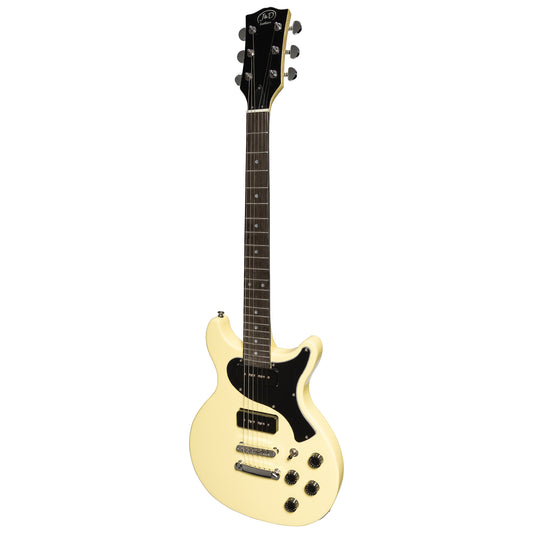 J&D Luthiers LP Double Cut Junior Electric Guitar with P-90 Pickups - Gloss Cream, Right-Handed, Mahogany Body, 6 Strings, 24.75" Scale Length