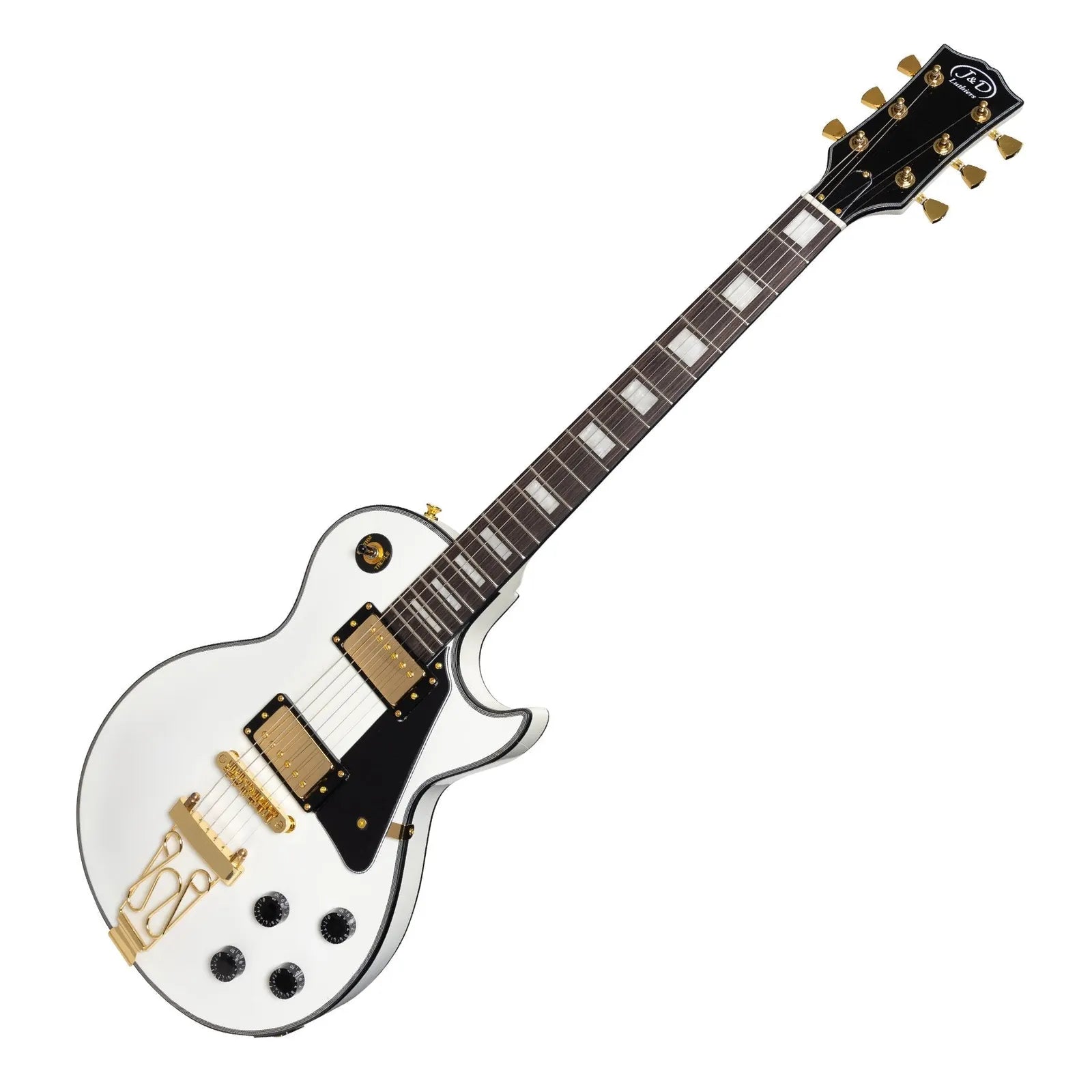 J&D Luthiers LP-Custom Style Electric Guitar White with Trapeze Tailpiece JD-LP3-WHT — view 3
