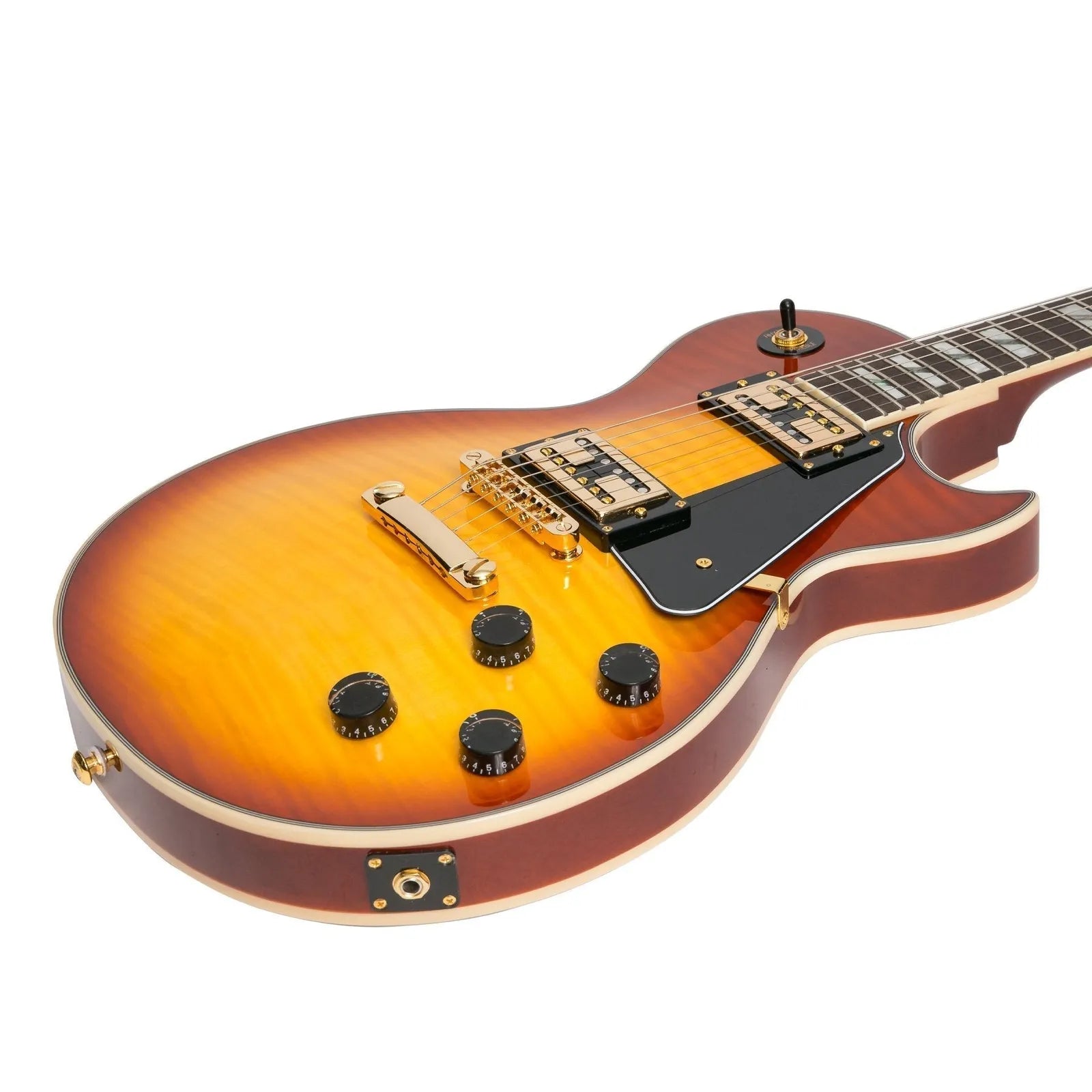 J&D Luthiers LP-Custom Electric Guitar Honeyburst JD-LP3F-HB 6-String Mahogany/Flamed Maple Top Right Handed — view 6