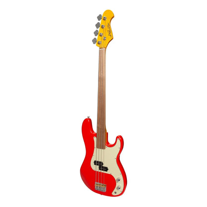 J&D Luthiers JD-PB63F-RED 4-String Fretless Electric Bass Guitar - Alder Body, Maple Neck, PB Style, Right-Handed, Red
