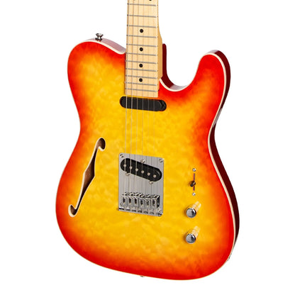 J&D Luthiers Flame Maple Thinline TE-Style Electric Guitar Cherry Sunburst JD-TL3F-CSB — view 4