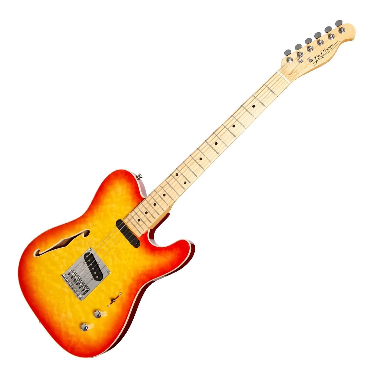 J&D Luthiers Flame Maple Thinline TE-Style Electric Guitar Cherry Sunburst JD-TL3F-CSB — view 3