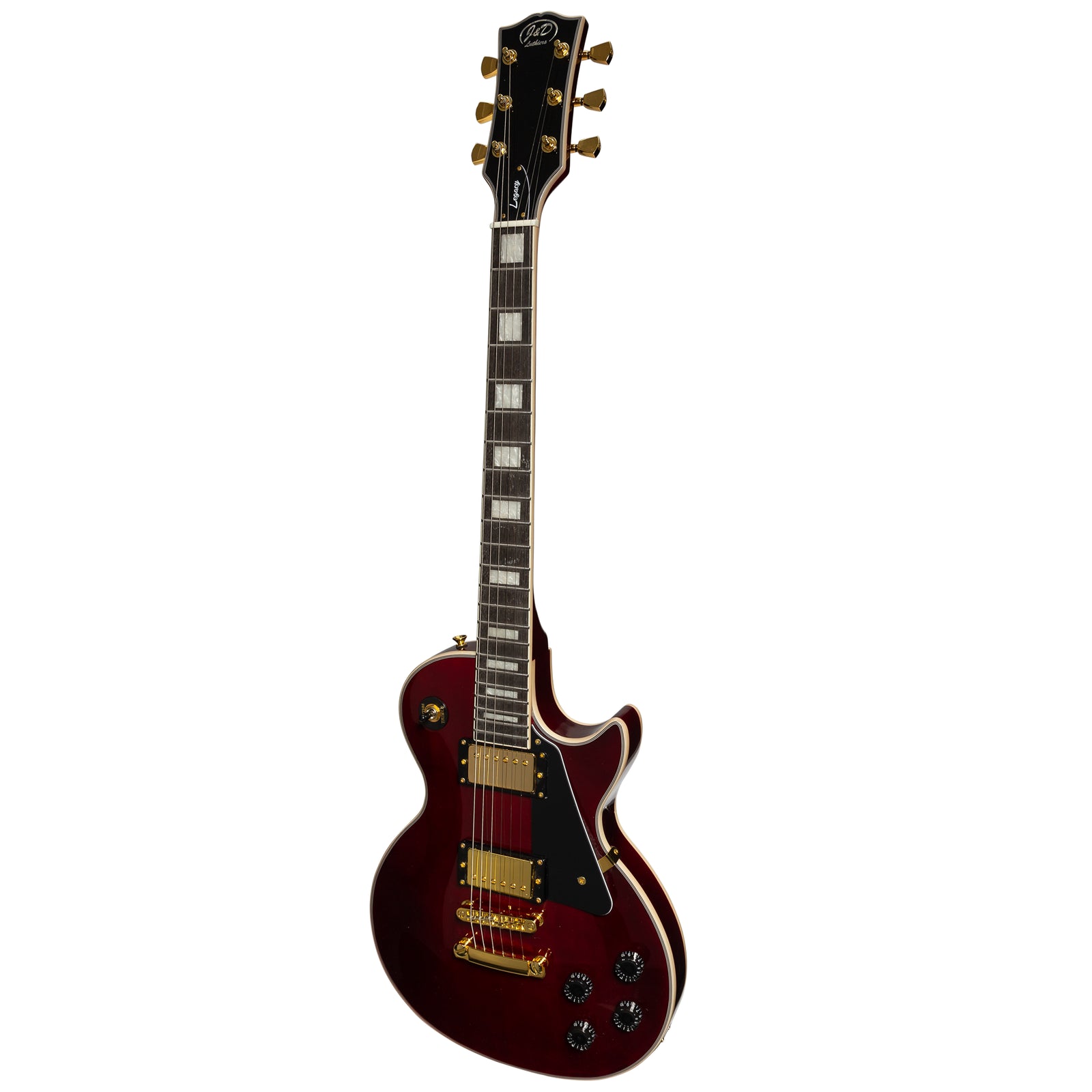 J&D Luthiers LP Custom-Style Electric Guitar Gloss Wine Red, 6 Strings, Mahogany Body, Vintage Humbuckers, Right-Handed, 24.75" Scale Length