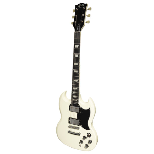 J&D SG-Style Electric Guitar Vintage White JDL-SG-VWH, Mahogany Body, 6 Strings, H/H Pickups, Right Handed, 22 Frets, Gloss Urethane Finish