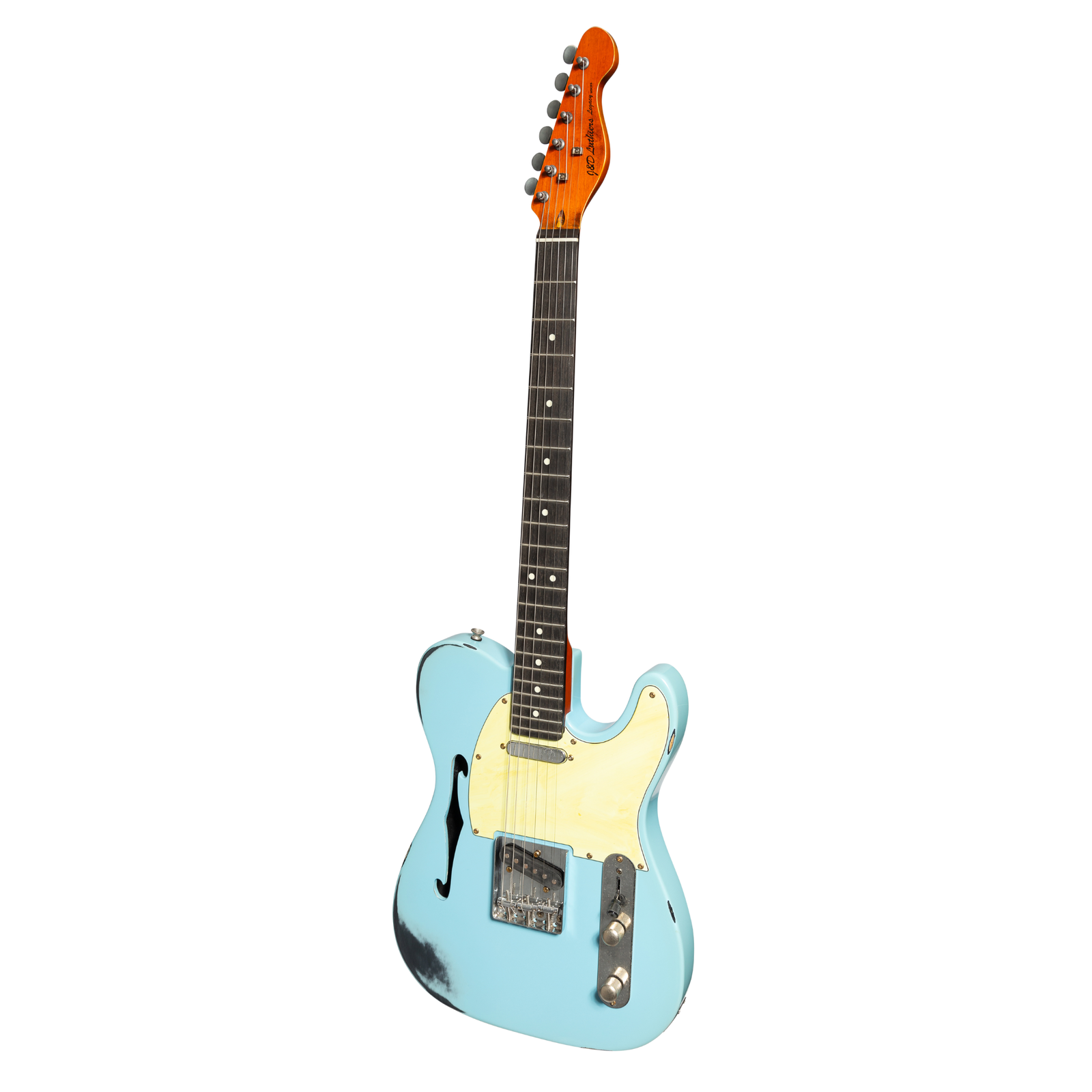 J&D Legacy Series TE-Style Thinline Relic Electric Guitar - Vintage Blue, Semi-Hollow Alder, 6 Strings, 3-Way Switch, 22 Frets