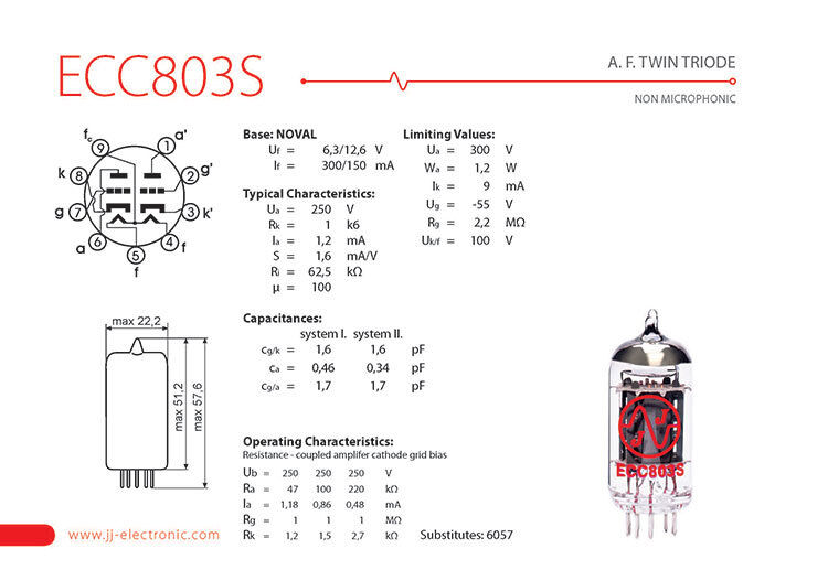 JJ Electronic ECC803S Preamplifying Tube 12AX7 Long Plate Twin Triode — view 2