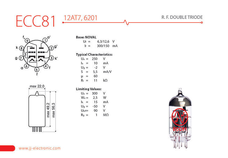 JJ Electronic ECC81/12AT7 Preamplifying Tube - Medium Gain Double Triode — view 2