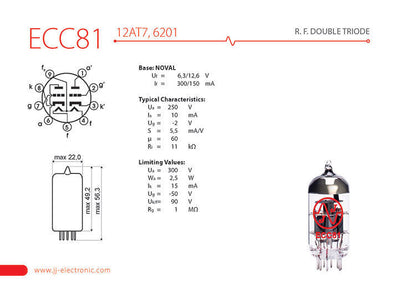 JJ Electronic ECC81/12AT7 Preamplifying Tube - Medium Gain Double Triode — view 2