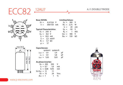 JJ Electronic ECC82/12AU7 Preamplifying Tube - Medium Gain A.F. Double Triode for Audio and Guitar Amplifiers — view 2
