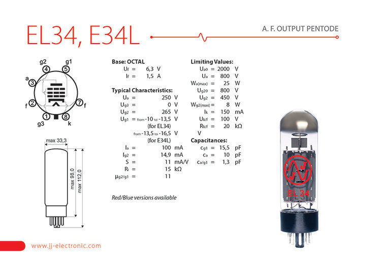 JJ Electronic EL34 Matched Pair Power Tubes — view 3
