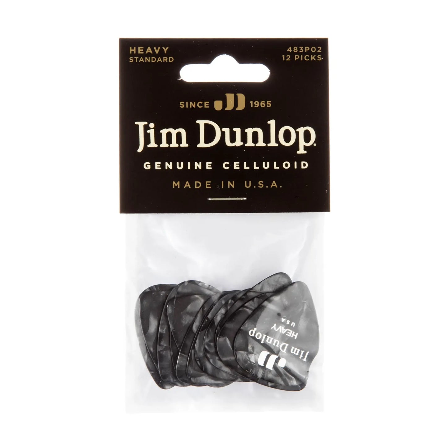 Jim Dunlop HEAVY PICK BLACK PEARLOID PLAYER PACK (12 Pack)