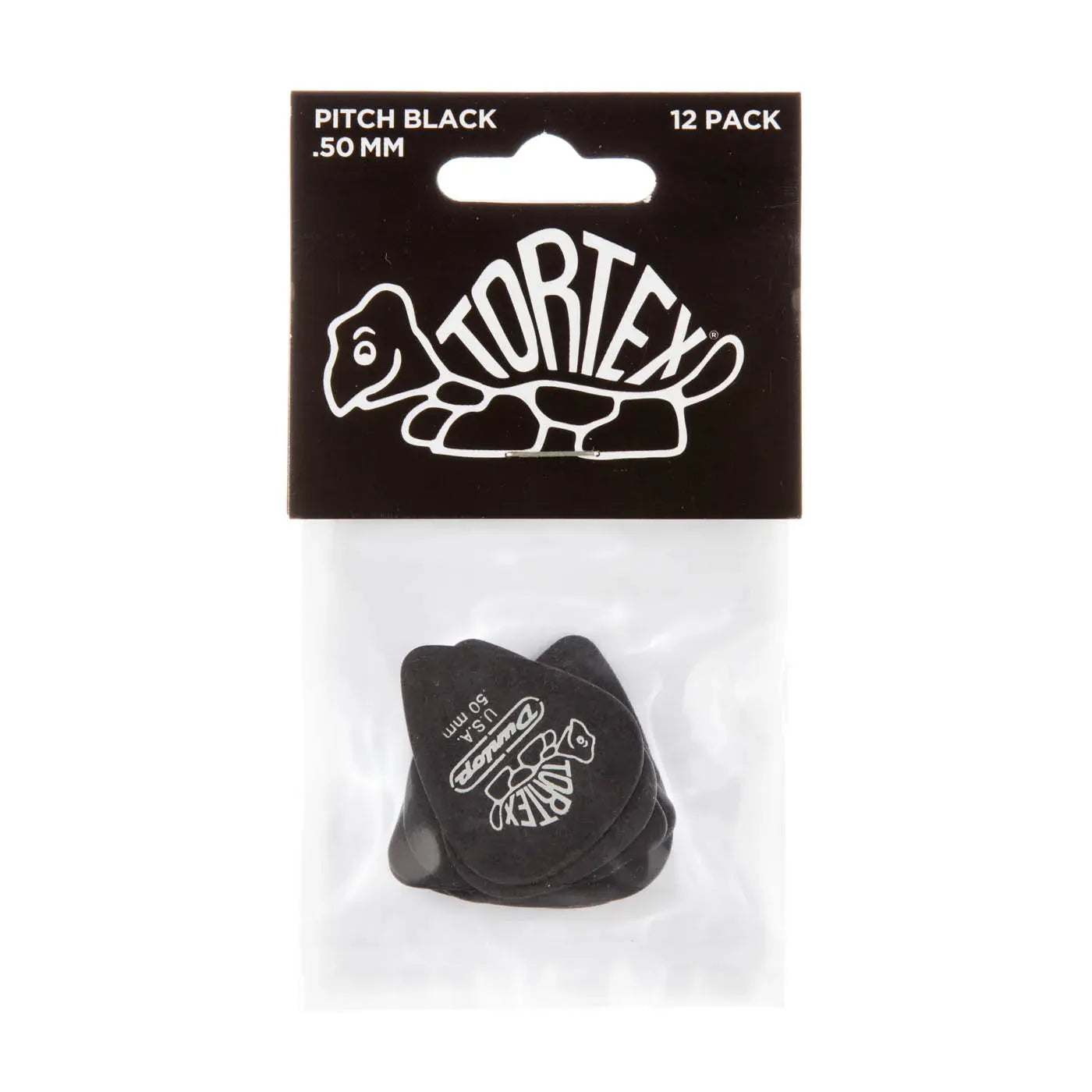 Jim Dunlop Tortex Pitch Black Guitar Picks 0.50mm Player Pack - 12 Pack