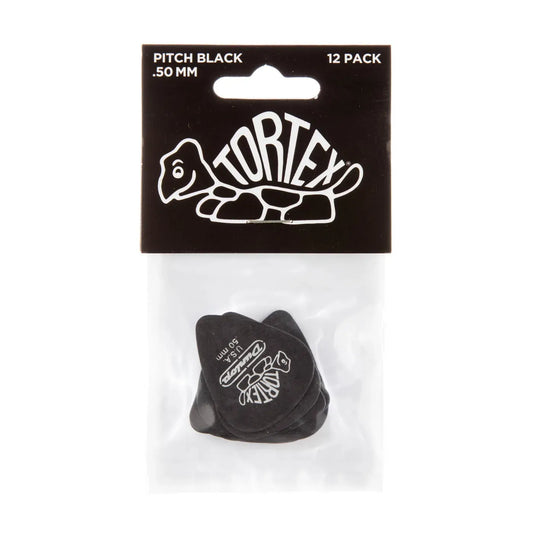 Jim Dunlop Tortex Pitch Black Guitar Picks 0.50mm Player Pack - 12 Pack