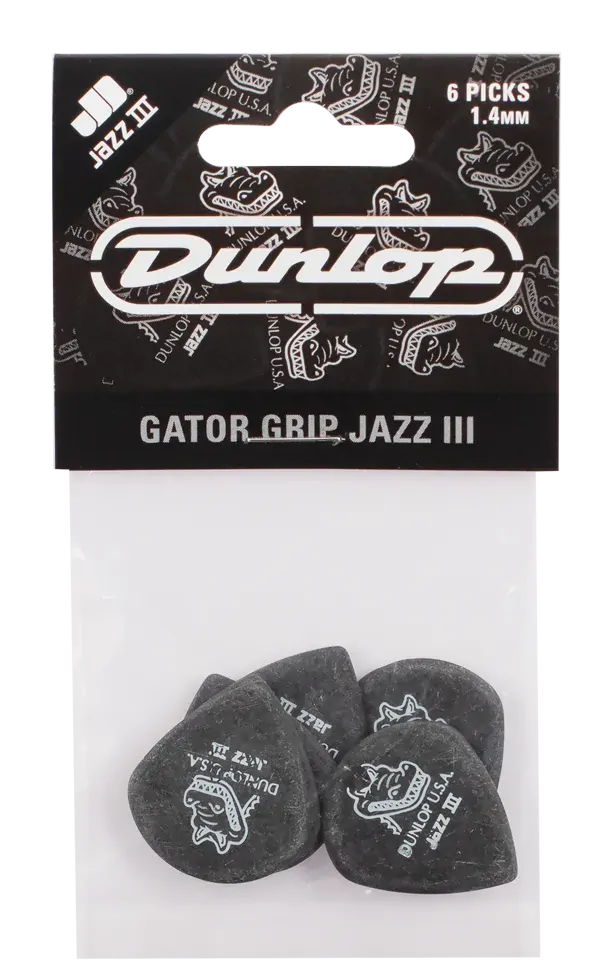 Jim Dunlop Gator Grip Jazz III Guitar Picks 1.4mm 6-Pack
