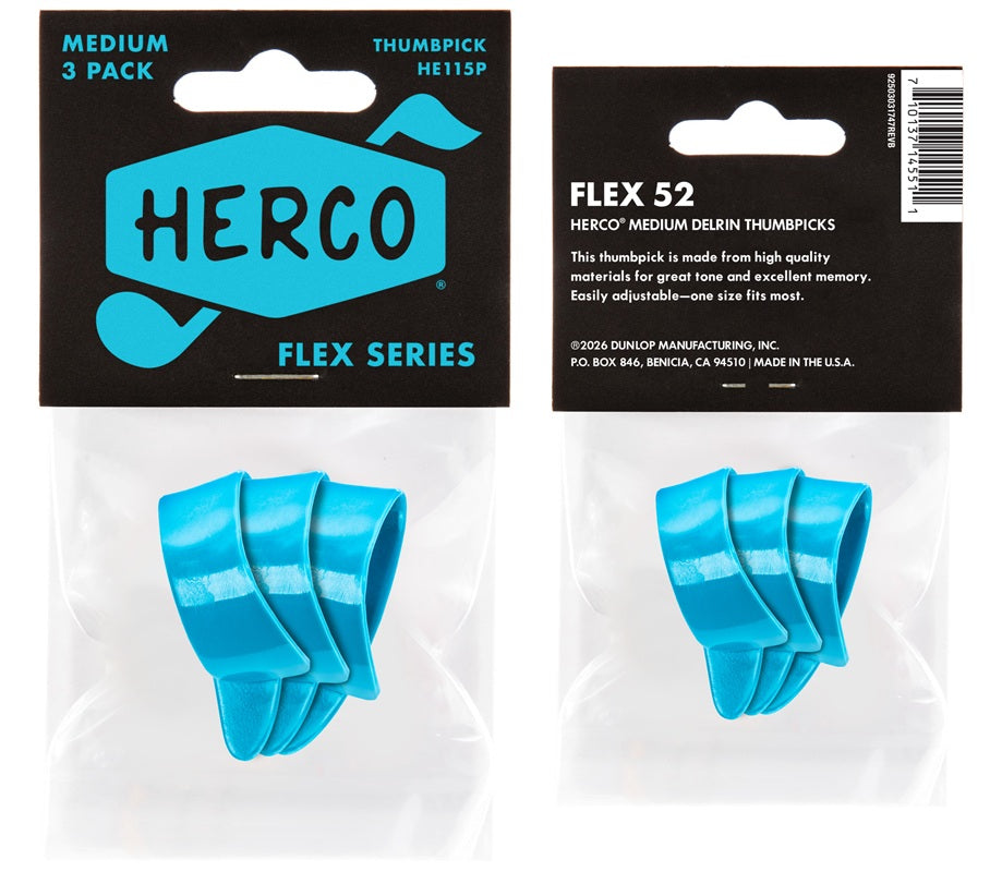 Herco Flex 52 Derlin Thumb Pick Player’s Pack Medium Blue 3 Pack