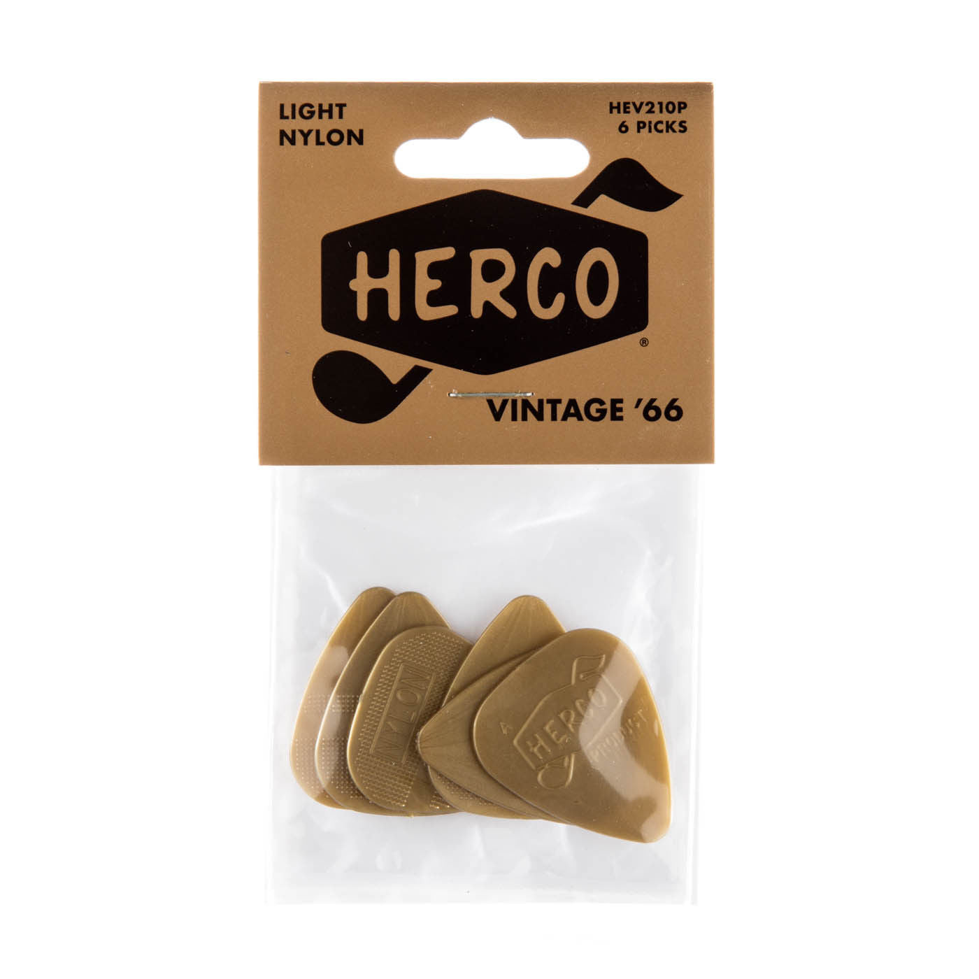 6 x Herco Vintage '66 Bold Gold Light Nylon Picks HEV210P