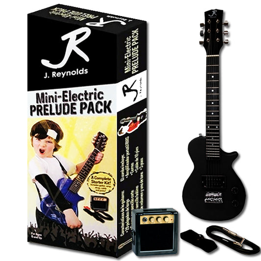 J.Reynolds Mini LP Electric Guitar Prelude Starter Pack Black with Amplifier, Pick, Strap, and Cable
