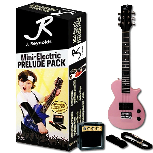 J.Reynolds Mini LP Electric Guitar Prelude Starter Pack - Pink, 29" Solid Body, 21 Frets, Hum Bucking Pickup, Includes Mini Amp, Pick, Strap, Cable