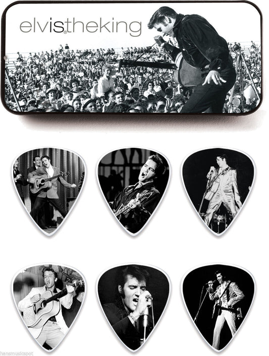 Jim Dunlop Elvis Presley The King Pick Tin + 6 x Guitar Picks *New* Collectors