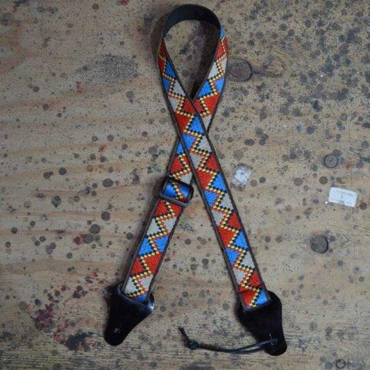 Colonial Leather Jacquard Ukulele Strap Red Yellow Blue 40mm with Leather Ends