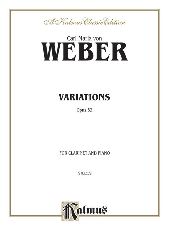Variations Op 33 for Clarinet and Piano Sheet Music