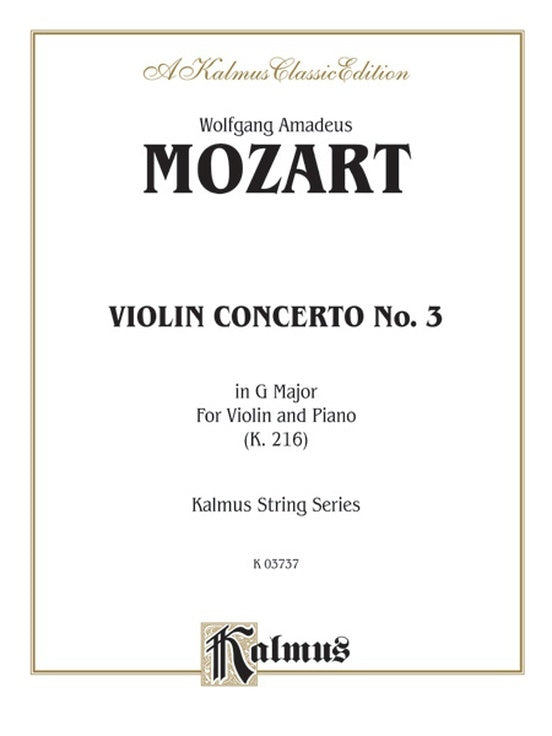 Concerto No 3 G K216 Violin/Piano