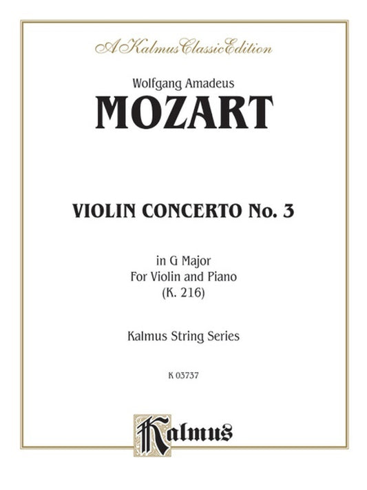 Concerto No 3 G K216 Violin/Piano