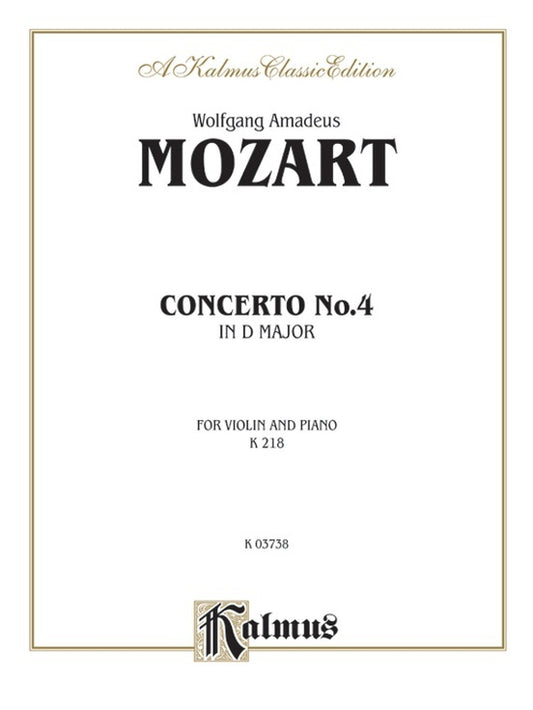 Concerto No 4 D K218 Violin/Piano