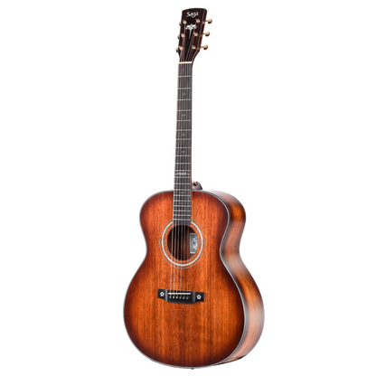 Saga K1GNE Solid Koa Grand Concert Acoustic-Electric Guitar with Fishman Pickup and High-End Brown Case