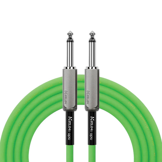 Kirlin 10FT Glow Instrument Cable Kiwi Pop KIMGE-221-GR-10 1/4" Mono Plug 22-Gauge Copper Conductor Limited Lifetime Warranty