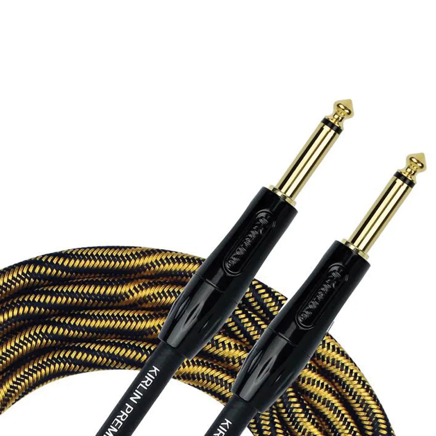 Kirlin 10ft Premium Plus Wave Yellow Instrument Cable with 1/4" Mono Plugs, 20 Gauge OFC, Woven Jacket, Limited Lifetime Warranty