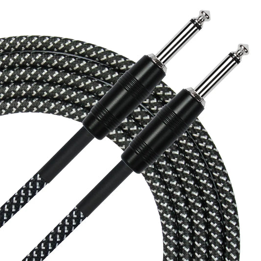 Kirlin 10ft Black Entry Woven Instrument Cable with 1/4" Mono Plugs, 20 Gauge CCAM, Noise-Free, Lifetime Warranty