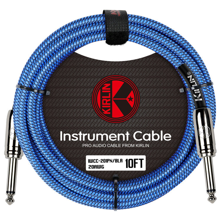 Kirlin 10ft Blue Entry Woven Instrument Cable with 1/4" Mono Plugs [KIWCC201BL-10] — view 3