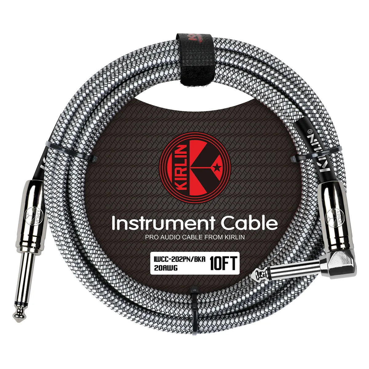 Kirlin 10ft Black Entry Woven Instrument Cable RA-Straight Chrome Ends [KIWCC202BK-10] — view 4