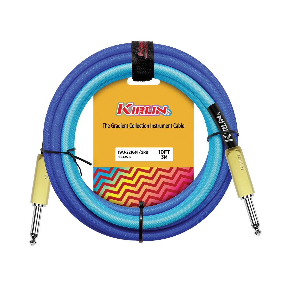 Kirlin 10FT Gradient Blue Instrument Cable with 1/4" Mono Plugs and 22 Gauge Copper Conductor — view 3