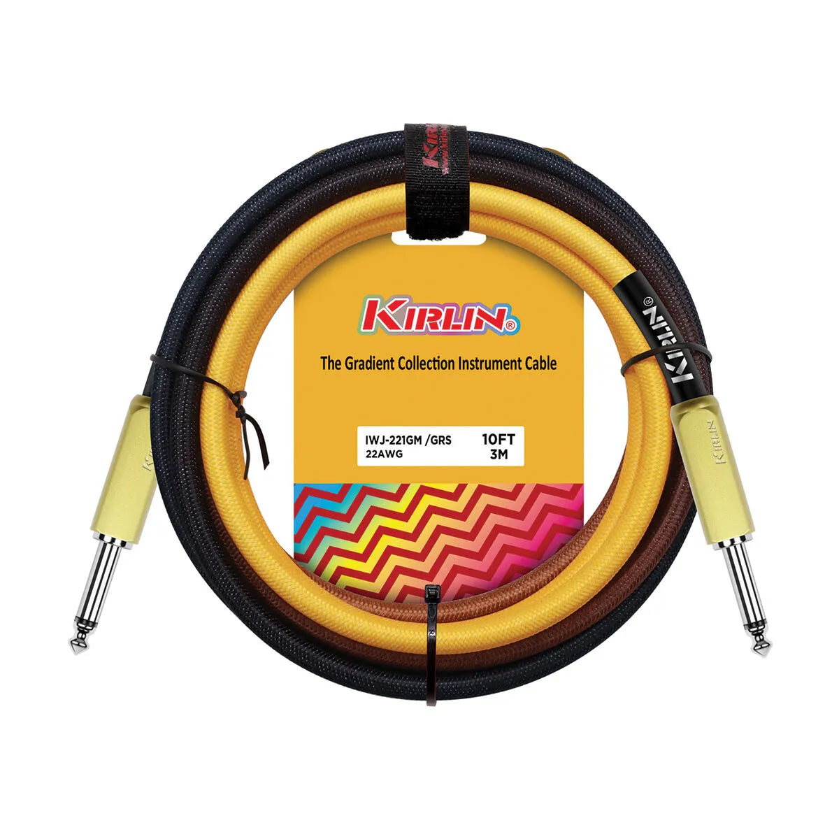 Kirlin 10FT Gradient Instrument Cable Sunburst KIWJ-221G-SB-10 1/4" Mono Plug, 22 Gauge Copper Conductor, Limited Lifetime Warranty — view 3