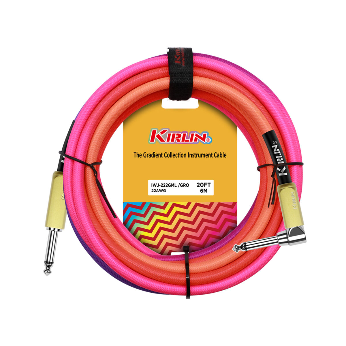 Kirlin 20FT Gradient Instrument Cable Pink to Orange RA to Straight [KIWJ-222G-PO-20] — view 3