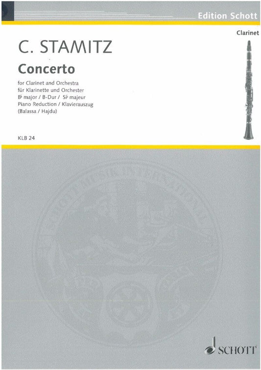Stamitz - Darmstadt Concerto No. 2 in B Flat for Clarinet and Piano, 31 Pages, Published by Schott Music