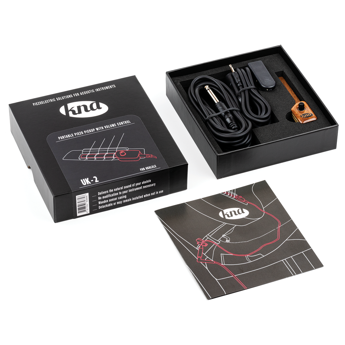 KNA UK-2 Ukulele Pickup with Volume Control and Mahogany Case — view 8