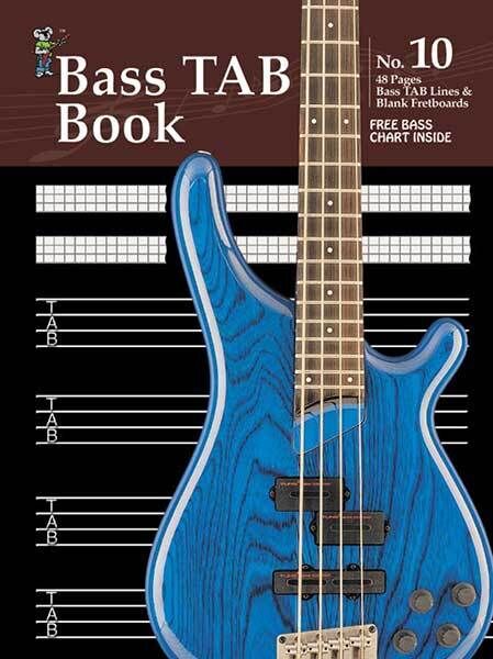 Progressive Manuscript Book 10 Bass Tab with 48 Pages, Bass Tab Lines, Blank Fretboards, and Free Bass Chart