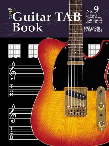 Progressive Manuscript Book 9 Guitar Tab - 48 Pages with Treble Staff, Tab Lines, Chord Boxes, and Free Chord Chart