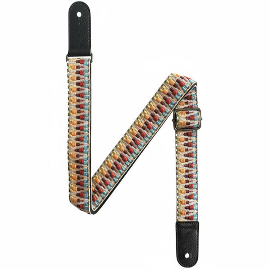 Kealoha 1.5" Adjustable Embroidered Ukulele Strap Multi-Colour Aztec Pattern Black Ends