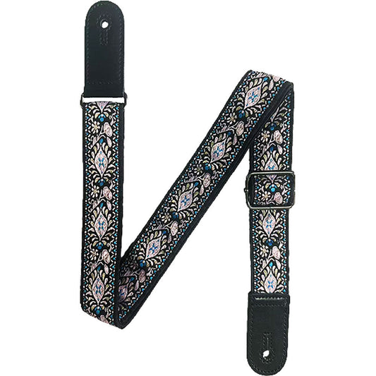 Kealoha 1.5" Embroidered Ukulele Strap Blue Aztec Pattern Black Ends