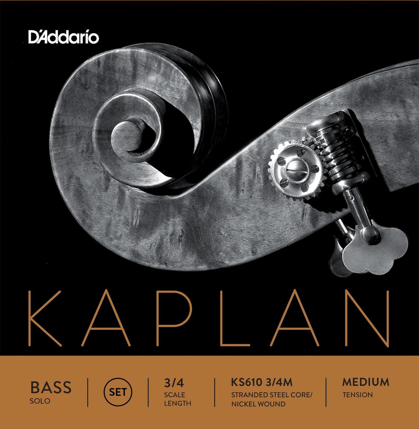 D'Addario Kaplan Solo Double Bass String Set, 3/4 Scale, Medium Tension