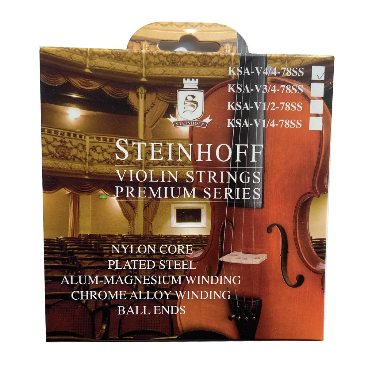 Steinhoff Premium Violin Strings 1/2 Size - Nylon Core, Plated Steel, Aluminum-Magnesium Winding, Ball Ends