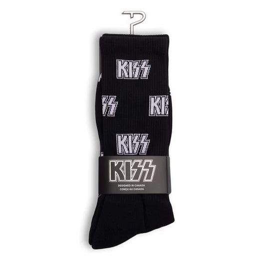Perris Licensed KISS All Over Logo Large Crew Socks - Black (1 Pair)