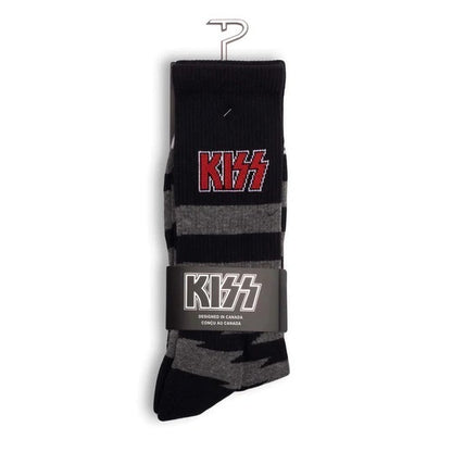 Perris Licensed KISS "Lightning Stripes" Large Crew Socks Charcoal, 1-Pair