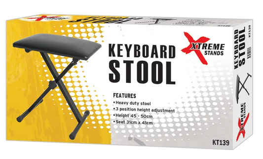 Xtreme Keyboard Stool Heavy Duty Black Vinyl Seat 41cm x 31cm Adjustable Height